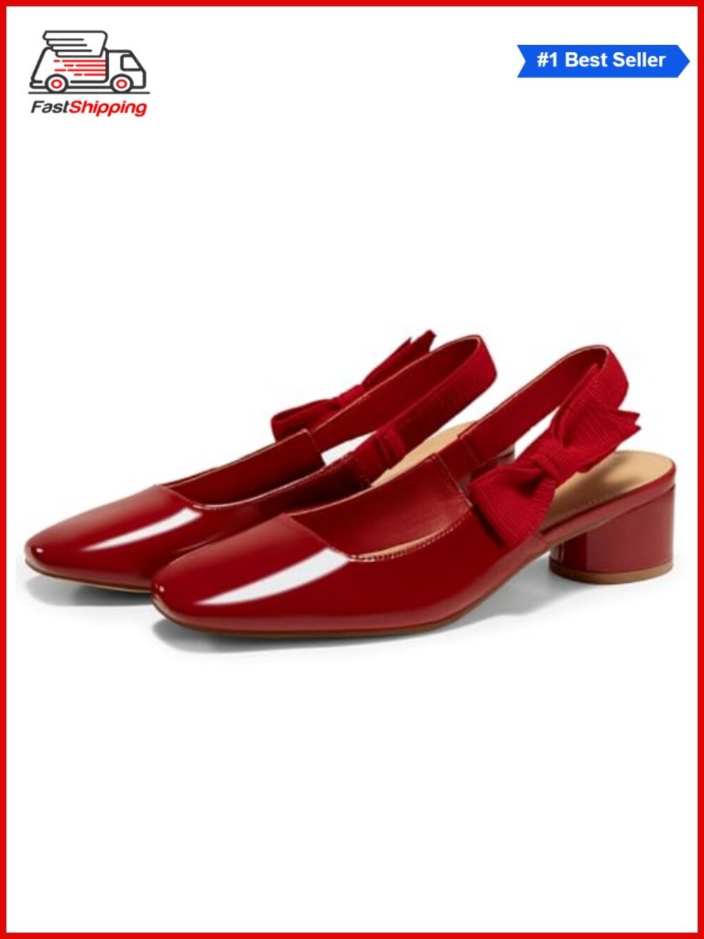 Womens Slingback Chunky Heels Bow Closed Square Toe Slip On Work Pumps Dress